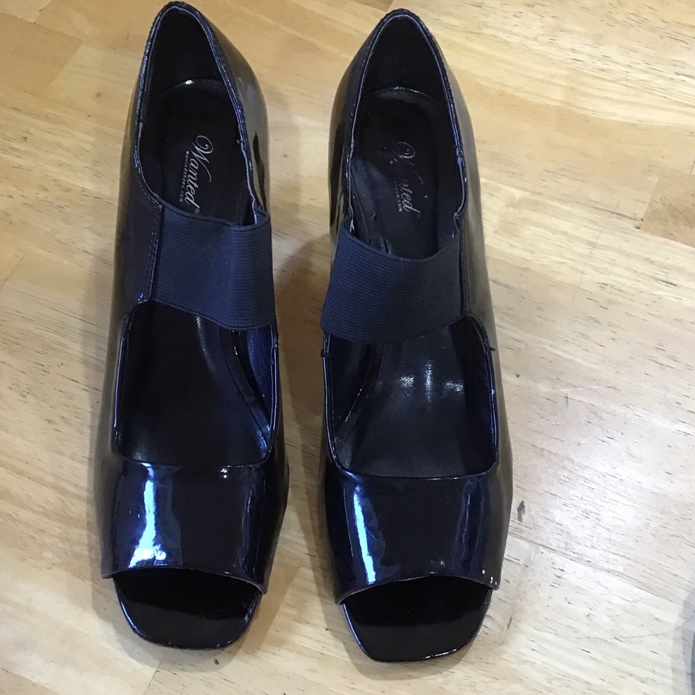 Black Patent Open Toe Heels